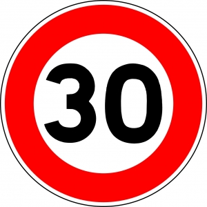 een verkeersbord met daarop 30