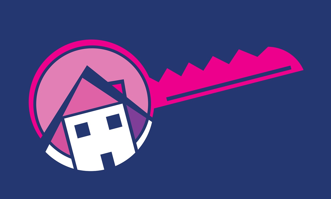 rechthoekige sticker met een sleutel met daarin een huis verwerkt