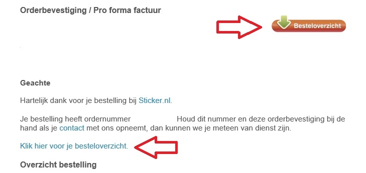 printscreen orderbevestiging 