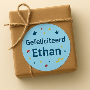 cadeautje met daarop een naamsticker