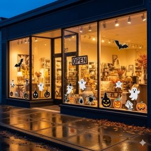 Halloweenstickers op etalage